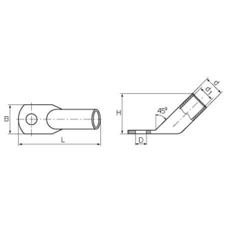 КВТ Наконечник угловой (45°) медный луженый ТМЛ(45) 70-10-13 (мин партия 50 шт.) 53883 KVT КВТ Наконечник угловой (45°) медный луженый ТМЛ(45) 70-10-13 (мин партия 50 шт.) 53883 KVT